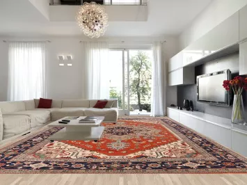 Orange Wool Medallion Heriz Serapi Indian Large Rug 16x25