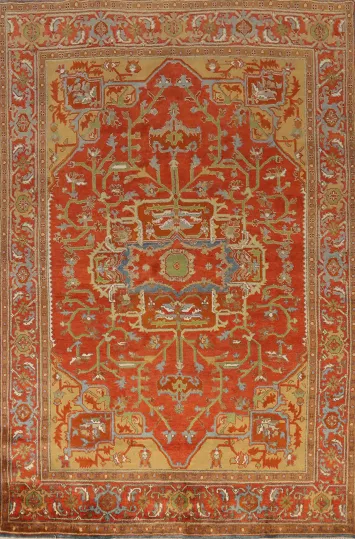 Floral Wool Medallion Heriz Serapi Indian Area Rug 8x12