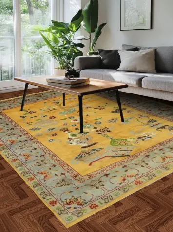 Floral Wool Yellow Heriz Serapi Indian Area Rug 8x10
