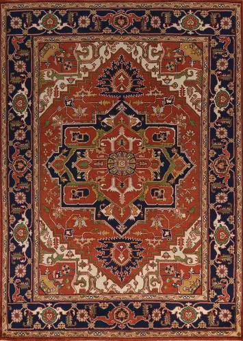 Medallion Wool Heriz Serapi Indian Area Rug 9x12