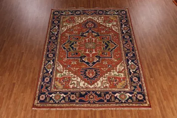Medallion Wool Heriz Serapi Indian Area Rug 9x12