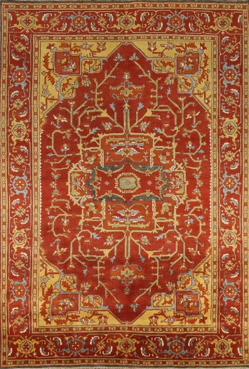 Red Wool Medallion Heriz Serapi Indian Area Rug 9x12