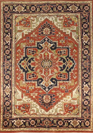 Geometric Medallion Heriz Serapi Indian Area Rug 9x12