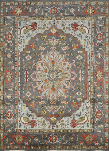 Slate Medallion Wool Heriz Serapi Indian Area Rug 8x10