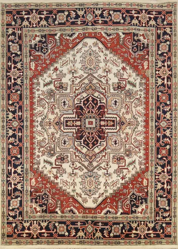 Geometric Ivory Heriz Serapi Indian Area Rug 8x10