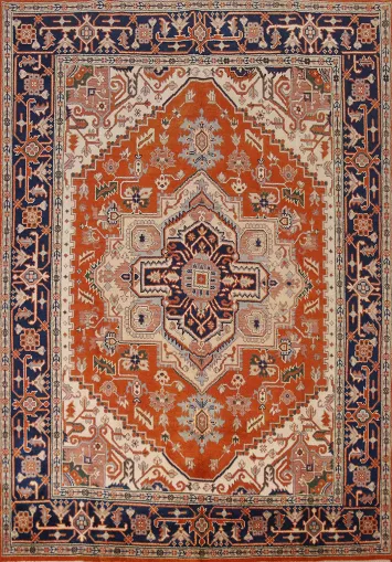 Orange Wool Medallion Heriz Serapi Indian Area Rug 8x10