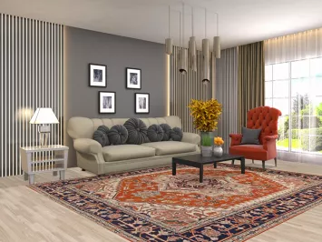 Orange Wool Medallion Heriz Serapi Indian Area Rug 8x10