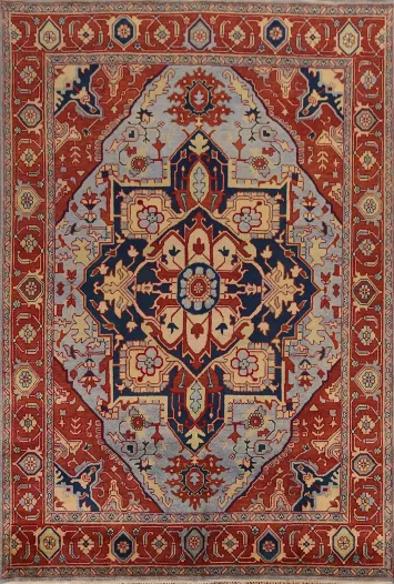 Blue & Orange Wool Heriz Serapi Indian Area Rug 9x12