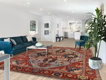 Blue & Orange Wool Heriz Serapi Indian Area Rug 9x12