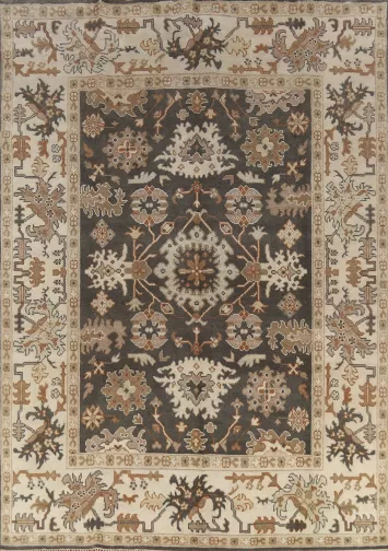Dark Gray Floral Oushak Indian Area Rug 8x10