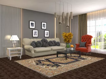 Geometric Navy Blue Viss Indian Area Rug 6x9