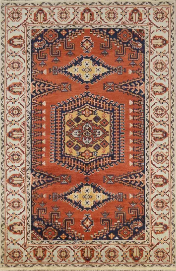 Orange Geometric Viss Indian Area Rug 5x8