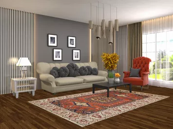 Orange Geometric Viss Indian Area Rug 5x8