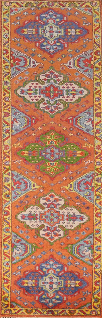 Orange Heriz Serapi Indian Runner Rug 3x10