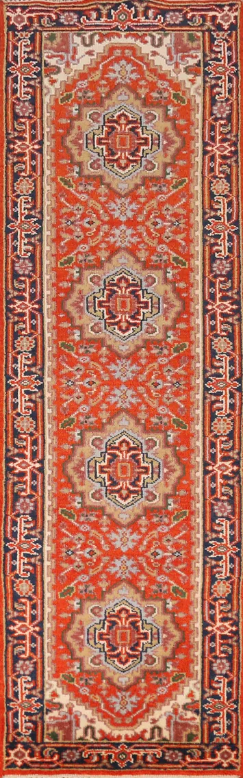 Geometric Heriz Serapi Indian Runner Rug 2x10