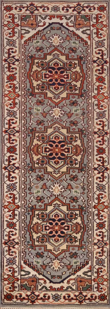 Light Blue Heriz Serapi Indian Runner Rug 3x8