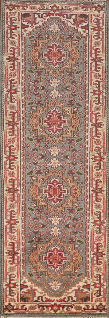 Geometric Heriz Serapi Indian Runner Rug 3x10