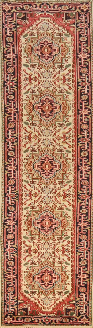 Geometric Heriz Serapi Indian Runner Rug 3x12