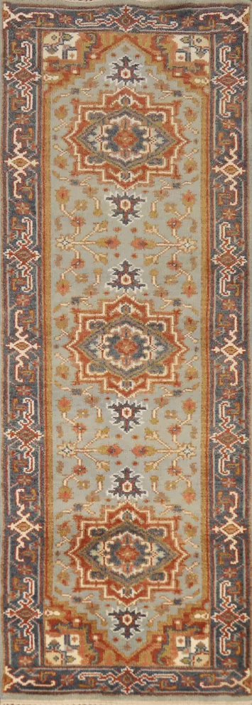 Geometric Heriz Serapi Indian Runner Rug 3x8