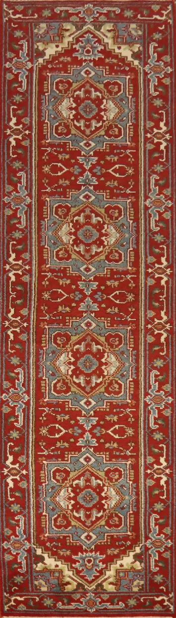 Red Handmade Heriz Serapi Indian Runner Rug 2x12