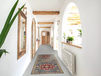 Light Blue Heriz Serapi Indian Runner Rug 3x8