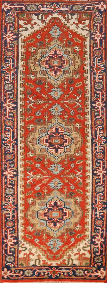 Geometric Heriz Serapi Indian Runner Rug 3x8