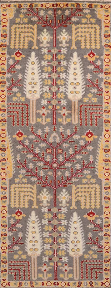 Gray Wool Heriz Serapi Indian Runner Rug 3x8