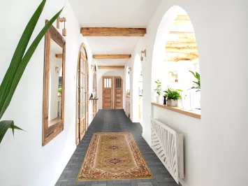 Green Geometric Heriz Serapi Indian Runner Rug 3x8