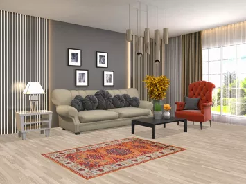 Orange Wool Viss Indian Rug 3x5