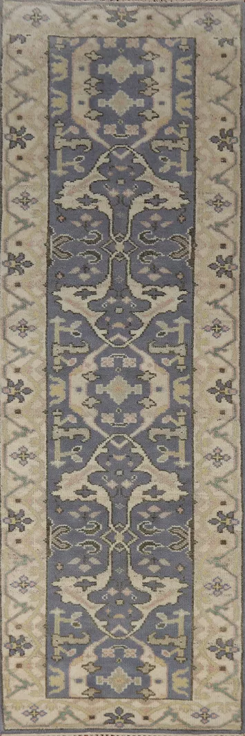 Handmade Blue Oushak Indian Runner Rug 3x10