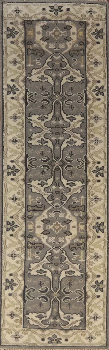 Gray Wool Oushak Indian Runner Rug 3x10
