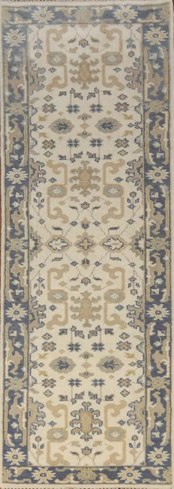 Ivory Wool Oushak Indian Runner Rug 3x10