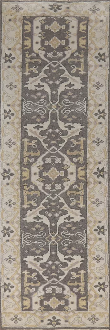 Handmade Gray Oushak Indian Runner Rug 3x10
