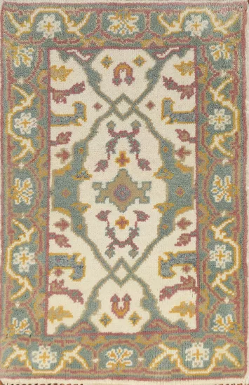 Ivory Wool Oushak Indian Accent Rug 2x3