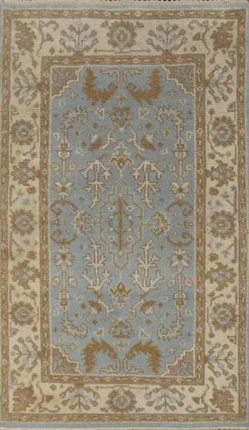 Light Blue Floral Oushak Indian Rug 3x5