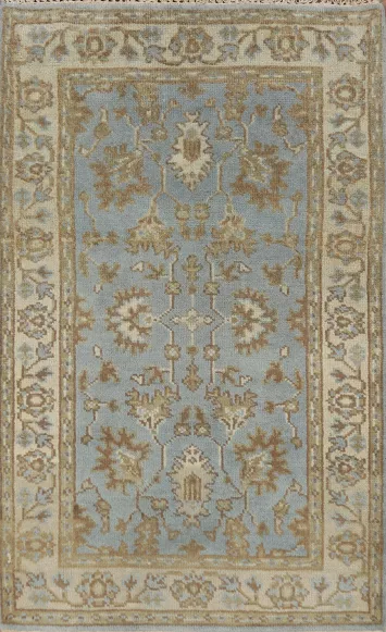 Light Blue Floral Oushak Indian Rug 3x5