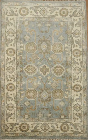 Light Blue Geometric Oushak Indian Rug 3x5