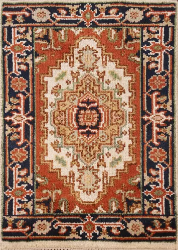 Ivory Wool Medallion Heriz Serapi Indian Accent Rug 2x3