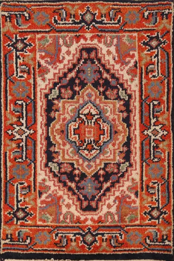 Navy Blue Heriz Serapi Indian Accent Rug 2x3