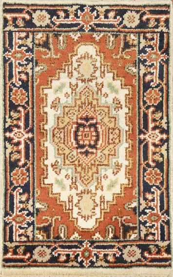 Ivory Wool Heriz Serapi Indian Accent Rug 2x3