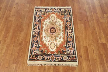 Ivory Wool Heriz Serapi Indian Accent Rug 2x3