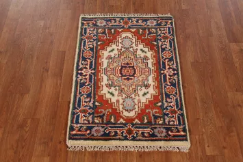 Ivory Wool Medallion Heriz Serapi Indian Accent Rug 2x3
