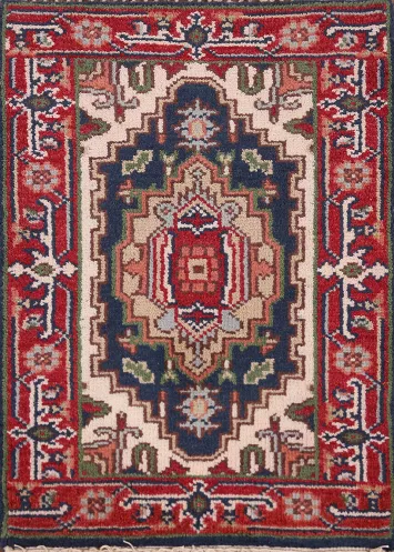 Navy Blue Medallion Heriz Serapi Indian Accent Rug 2x3