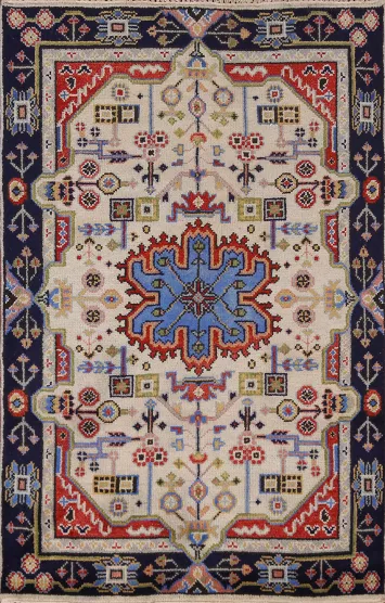 Geometric Heriz Serapi Indian Foyer Rug 4x6