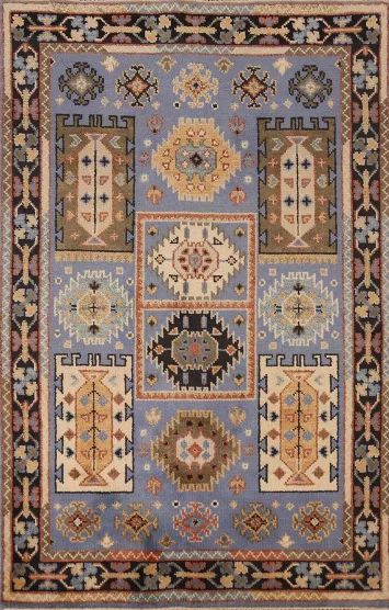 Blue Geometric Heriz Serapi Indian Foyer Rug 4x6