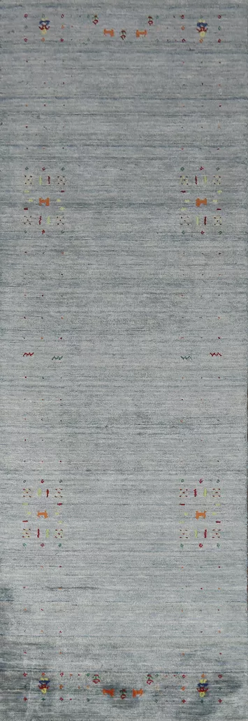 Blue Handmade Gabbeh Indian Runner Rug 2x10