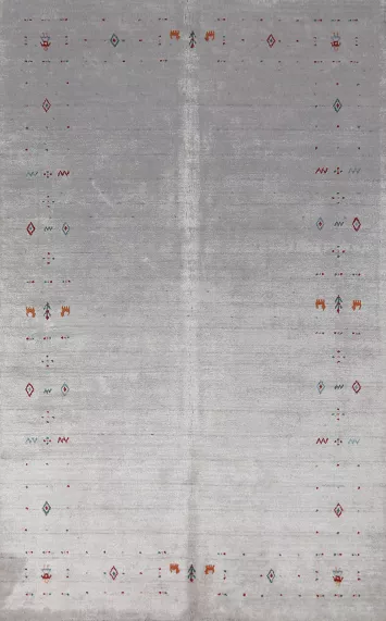 Silver Gray Wool Gabbeh Indian Area Rug 5x8