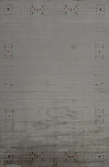 Elegant Gabbeh Area Rug 9x12 with Minimalist Tribal Border Accents