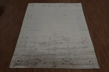 Elegant Gabbeh Area Rug 9x12 with Minimalist Tribal Border Accents