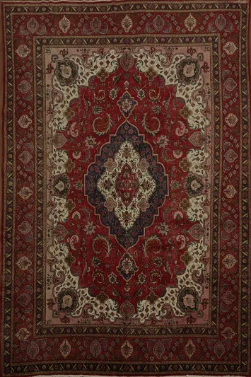 Red Medallion Wool Tabriz Persian Large Rug 11x16